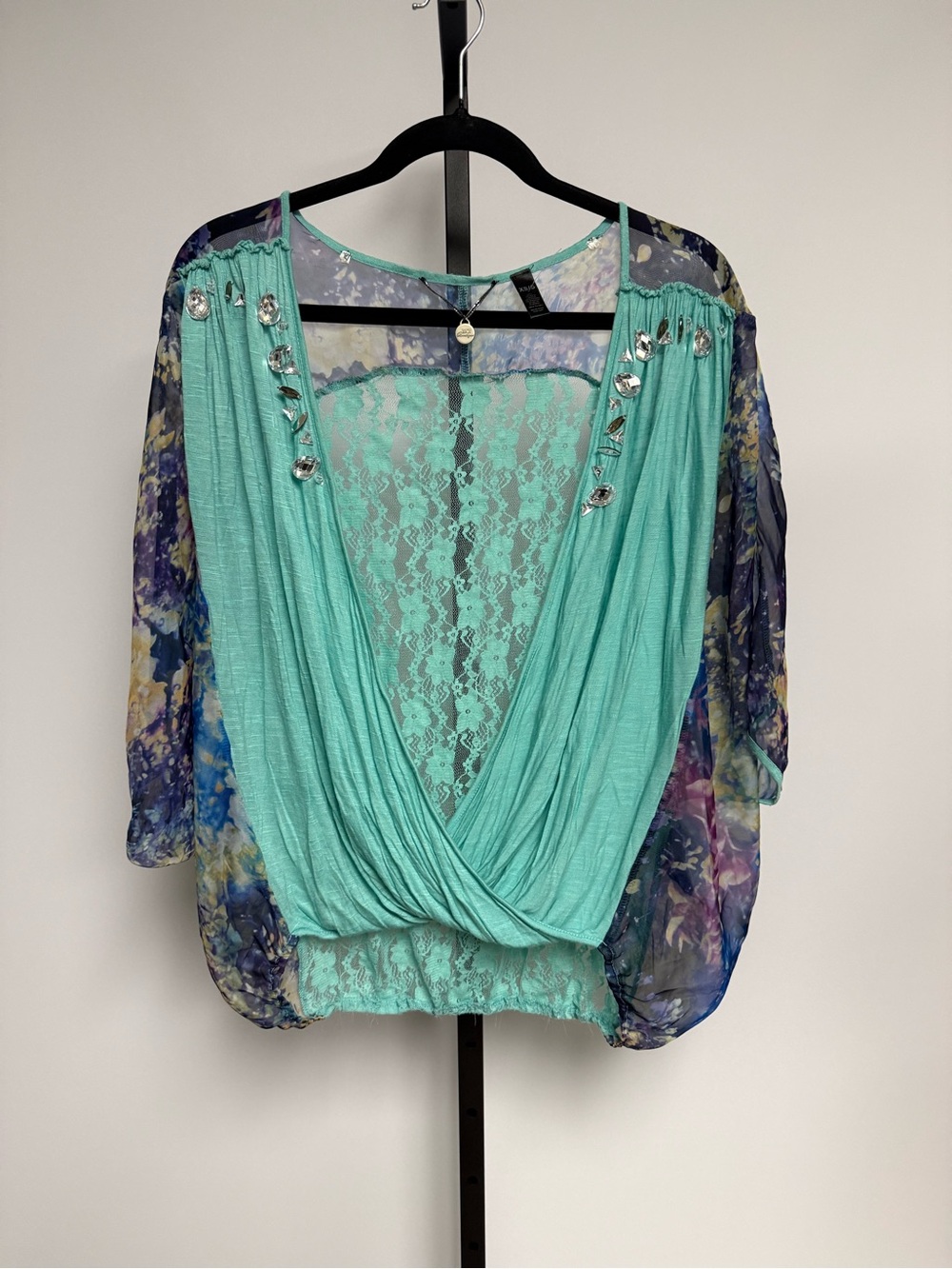 Y2K BKE Boutique Draped Lace Floral Sheer Kimono Sleeves Size XS/S Boho